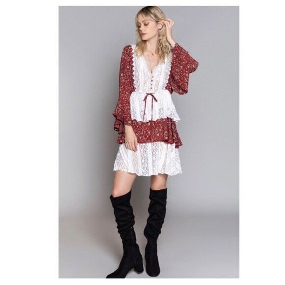 Cottage Core Woven Tiered Ruffle Mini Dress - Picture 7 of 12